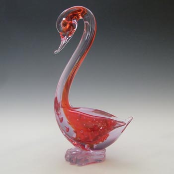(image for) Murano Red & Lilac / Blue Neodymium Sommerso Glass Swan Figurine