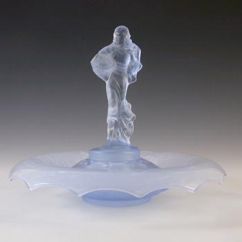 (image for) Walther Art Deco Blue Glass 'Lucretia' Nude Lady Centerpiece Bowl Set