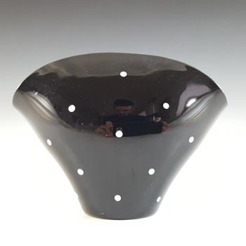 Bagley #3217 Art Deco Polkadot Black Glass 'Fantail' Posy Vase