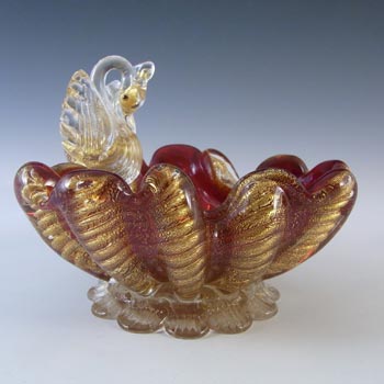 (image for) Barovier & Toso Murano Cordonato Oro Gold Leaf Glass Swan Bowl