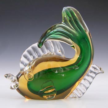 (image for) Artistica Murano CCC or Oball Green & Amber Sommerso Glass Fish Sculpture