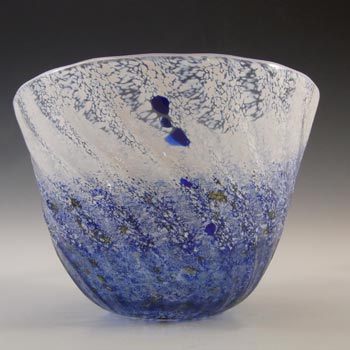 (image for) SIGNED Gusum Blue & White Swedish Glass Bowl by Milan Vobruba