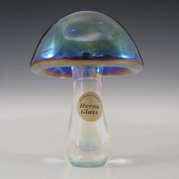 (image for) LABELLED Heron Glass Blue Iridescent Mushroom Sculpture