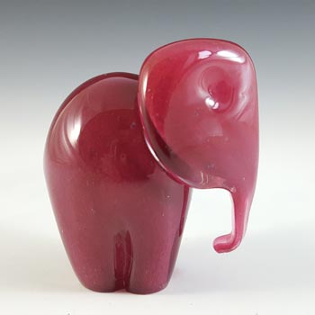 MARKED Langham Pink Glass Elephant Sculpture / Paperweight