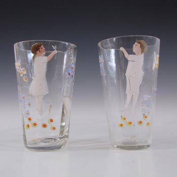 (image for) Mary Gregory Pair of Victorian Hand Enamelled Glass Tumblers