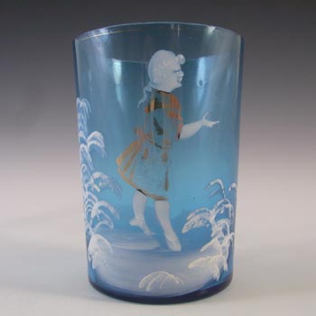 (image for) Mary Gregory Victorian Hand Enamelled Blue Glass Tumbler