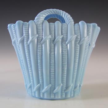 Victorian Blue Milk Glass Vitro-Porcelain Vintage Basket Bowl