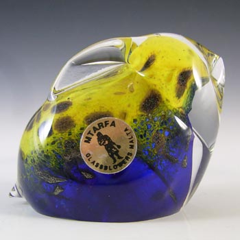 (image for) LABELLED Mtarfa Maltese Yellow & Blue Glass Rabbit Paperweight