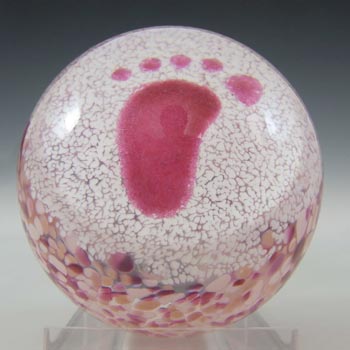 (image for) MARKED Caithness Pink Glass Baby Girl "Tiny Toes" Paperweight