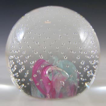 (image for) BOXED Caithness Blue & Pink Glass "Reflections '91" Paperweight