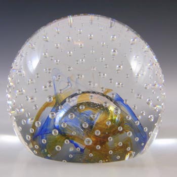 (image for) BOXED Caithness Blue & Yellow Glass "Reflections '92" Paperweight