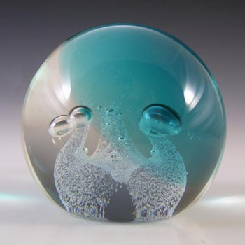 (image for) MARKED Caithness Turquoise & Clear Glass "Foursome" Paperweight