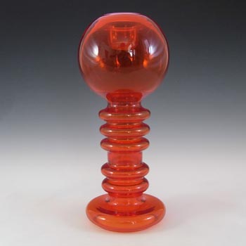 (image for) Riihimaki #1963 Riihimaen Red Glass 'Carmen' Candlestick / Vase
