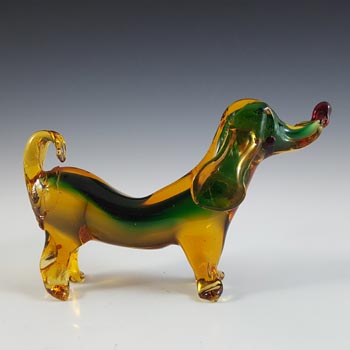 (image for) Murano Green & Amber Sommerso Glass Dachshund Dog Sculpture