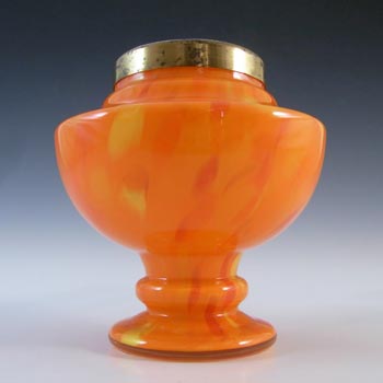 (image for) Czech Red & Orange Spatter / Splatter Glass Posy Vase