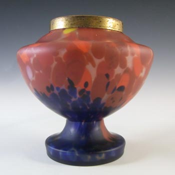 (image for) Czech Red & Blue Frosted Spatter Glass Art Deco Posy Vase