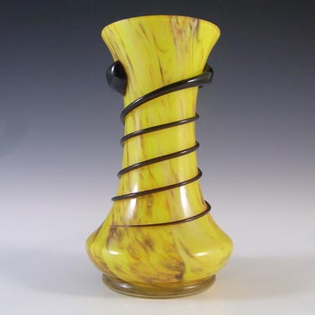 (image for) Czech / Bohemian Yellow Glass Vase w Black Trailing