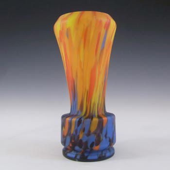 (image for) Czech 1930's Spatter / Splatter Orange & Blue Glass Vase