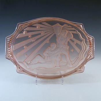 Walther & Söhne Art Deco Pink Glass Pierrot & Pierrette Tray