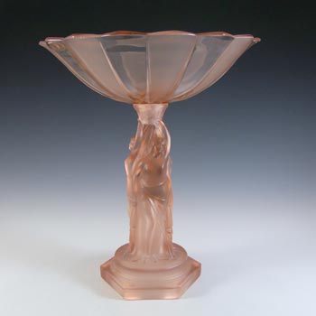 Walther & Söhne Art Deco Pink Glass 'Three Graces' Comport