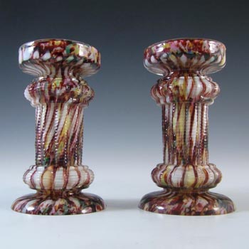 (image for) Pair of Welz Czech Honeycomb Spatter Glass Candlesticks