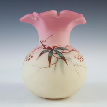 (image for) Thomas Webb Victorian Burmese Uranium 'Berry & Leaf' Glass Vase