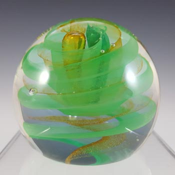 (image for) MARKED Caithness Vintage Green Glass "Twirl" Paperweight
