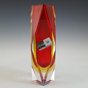 (image for) Campanella Murano Faceted Red & Amber Sommerso Glass Vase