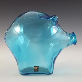(image for) LABELLED Cascade / Wood Bros Blue Glass Piggy Bank / Money Box