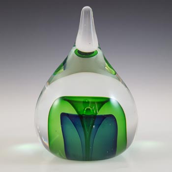 (image for) Chinese Murano Style Green & Blue Sommerso Glass Teardrop Paperweight