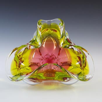 (image for) Chřibská #240/5/20 Czech Pink & Yellow Glass Bowl by Josef Hospodka