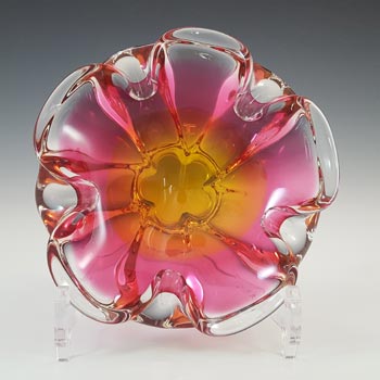 (image for) Chřibská #238/5/15 Czech Pink & Orange Glass Bowl by Josef Hospodka