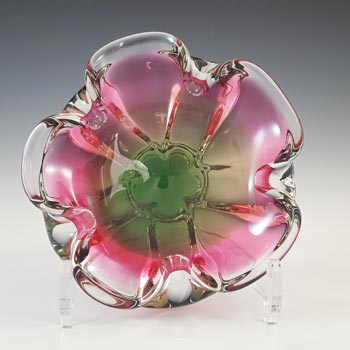 (image for) Chřibská #238/5/15 Czech Pink & Green Glass Bowl by Josef Hospodka