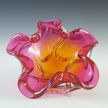 (image for) Chřibská #115/5/15 Czech Pink & Orange Glass Ashtray Bowl