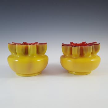 Welz Bohemian 1890's Pair of Yellow & Pink Cased Glass Vases