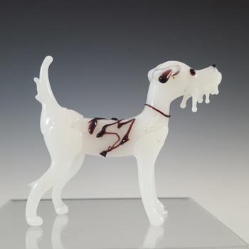 (image for) Japanese White & Purple Lampworked Vintage Glass Dog