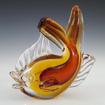 (image for) Artistica Murano CCC or Oball Brown & Amber Sommerso Glass Fish Sculpture