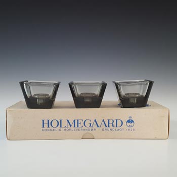 (image for) BOXED Holmegaard Set of 3 Smoky Grey Glass Candlesticks