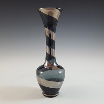 (image for) Japanese Grey & Silver Vintage Glass Spiral Striped Vase