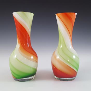 (image for) Japanese Pair of Red, Green & White Vintage Glass Vases