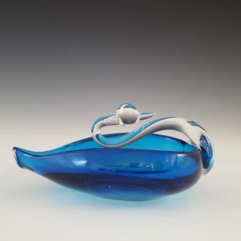 (image for) Japanese "Best Art Glass" Blue & Clear Vintage Swan Bowl