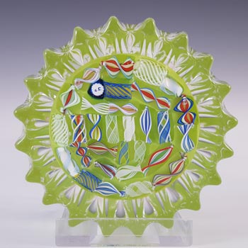 (image for) John Deacons Green Glass Zanfirico Lace Star Paperweight - Labelled