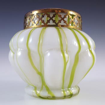 (image for) Art Nouveau Iridescent White & Green Veined Glass Posy Vase