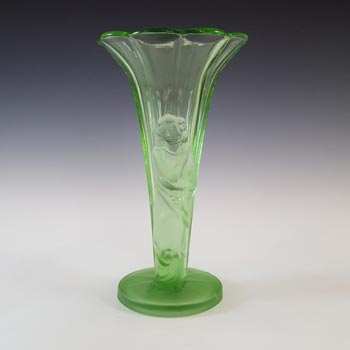 (image for) Art Deco Uranium Green Frosted Glass Oriental Lady Vase