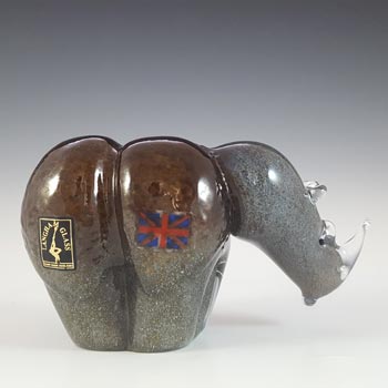 (image for) SIGNED & LABELLED Langham Grey & Brown Glass Rhino Sculpture
