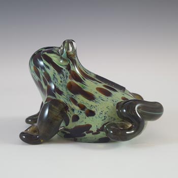 (image for) MARKED Langham Green & Brown Glass Vintage Frog Sculpture