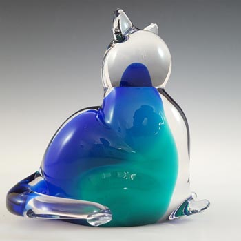 (image for) SIGNED V. Nason & Co Murano Blue & Green Glass Cat Figurine