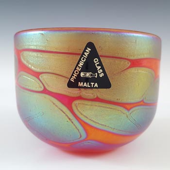 (image for) SIGNED & LABELLED Phoenician Red Iridescent Maltese Glass Bowl