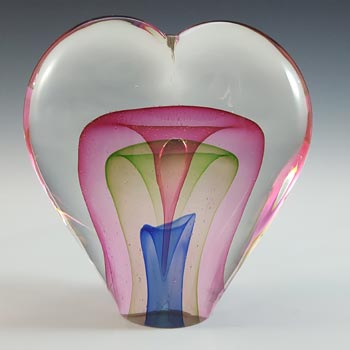 (image for) Chinese Murano Style Pink, Green & Blue Sommerso Glass Heart Paperweight