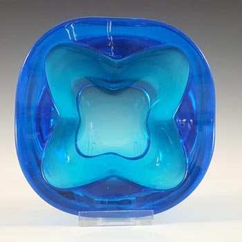 (image for) Rosice #1145 Sklo Union Blue Glass Ashtray Bowl by Rudolf Jurnikl